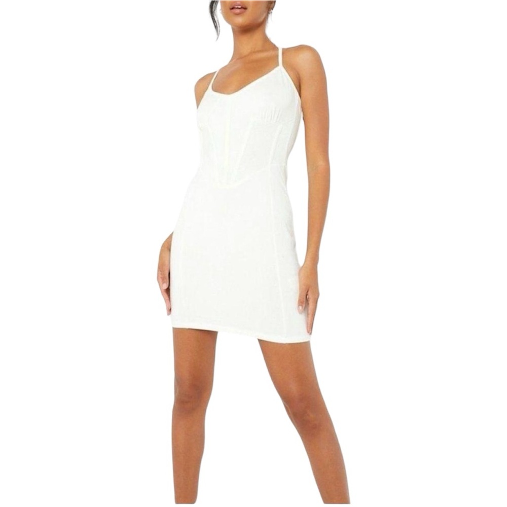 Boohoo X Madison Beer Dress Mini Corset Halter Size 4 Off White